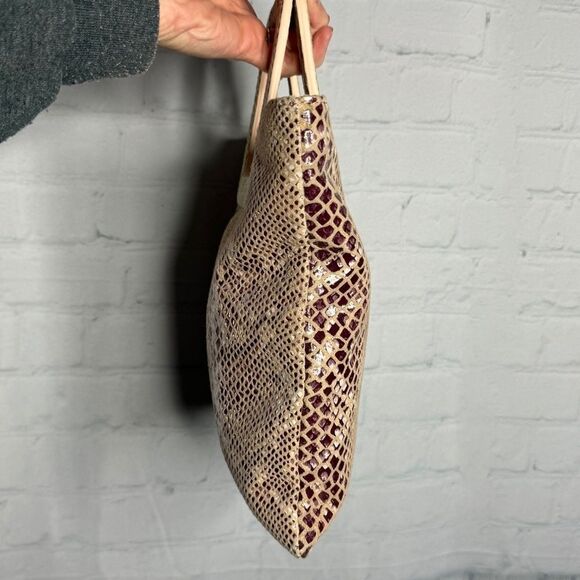 TMRW Studio taupe snakeskin embossed leather square handle tote bag like new - Picture 7 of 13